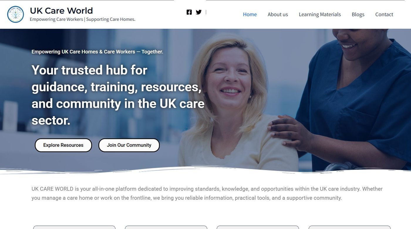 UK Care World website homepage