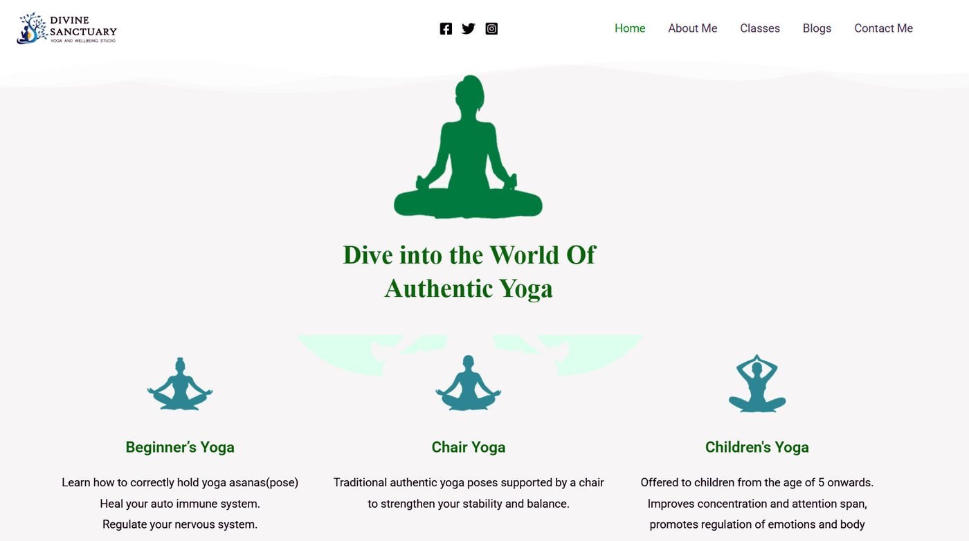 Divine Sanctuary Yoga and Wellbeing Studio website